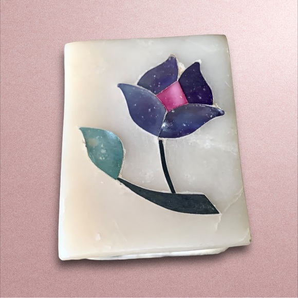 Marble Pietra Dura Trinket Box Floral Inlay Lattice Design - Picture 8 of 16